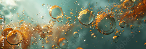 floating bubbles in water  in the style of dark gold and light cyan  generative AI