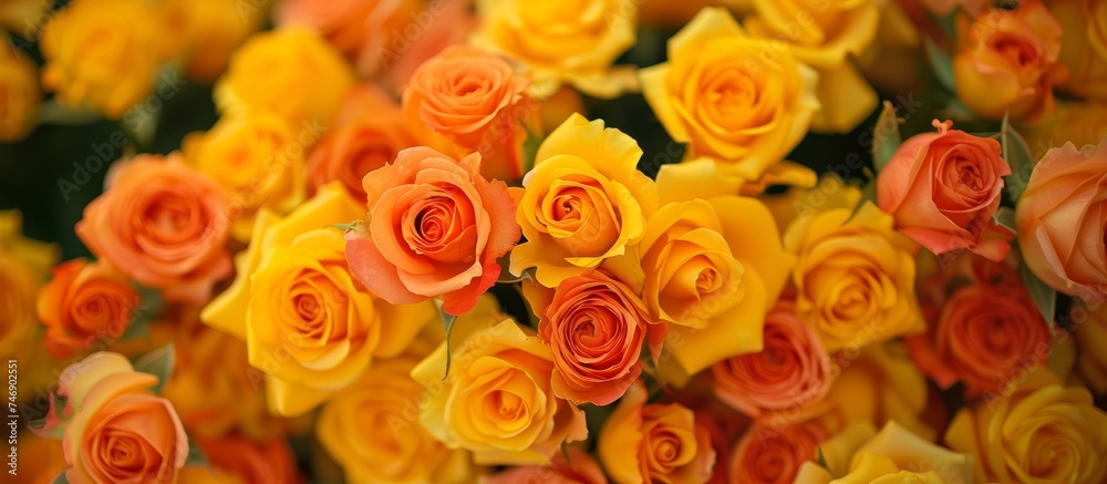 Vibrant Yellow and Orange Roses in Full Bloom for Fresh Floral Design Inspiration Vibrant Yellow and Orange Roses in Full Bloom for Fresh Floral Design Inspiration