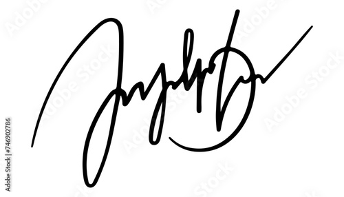 Black signature. Fake hand drawn signature isolated on white background. Autograph drawn by hand.