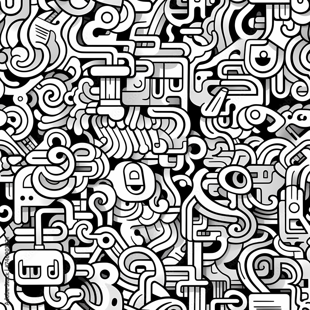 doodle art, seamless pattern