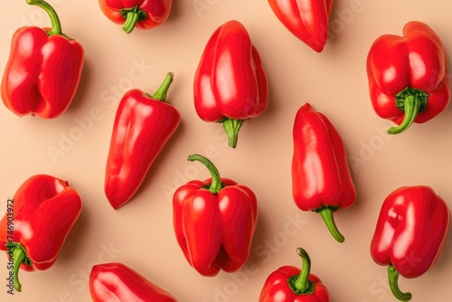 Red peppers on beige background, cooking concept.
