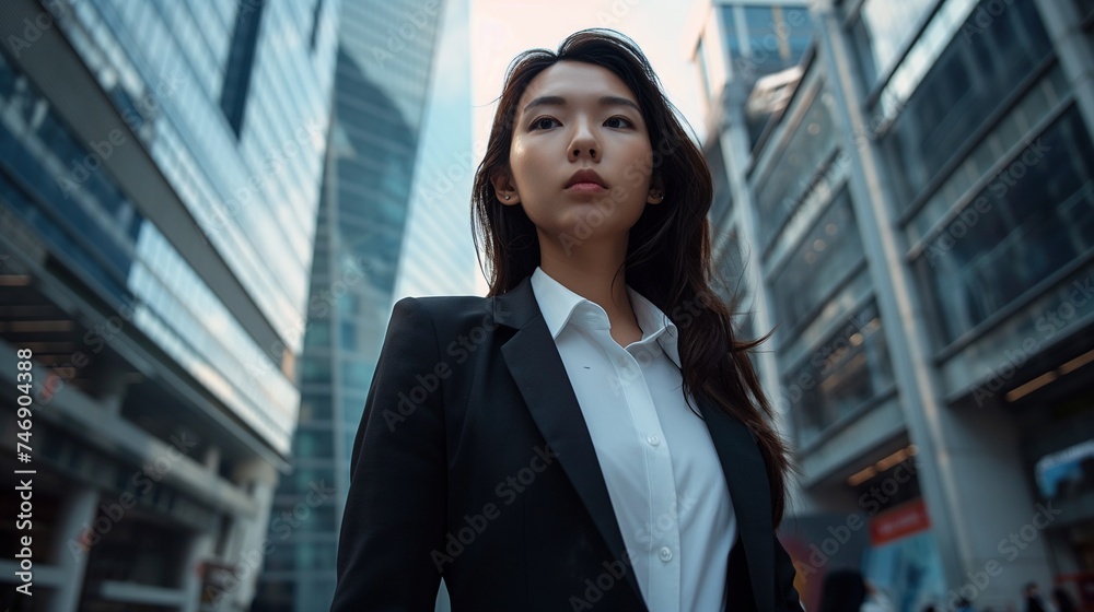 Career Quest Woman in Suit Searching for Job Opportunity Near Office Center Career Quest Woman in Suit Searching for Job Opportunity Near Office Center