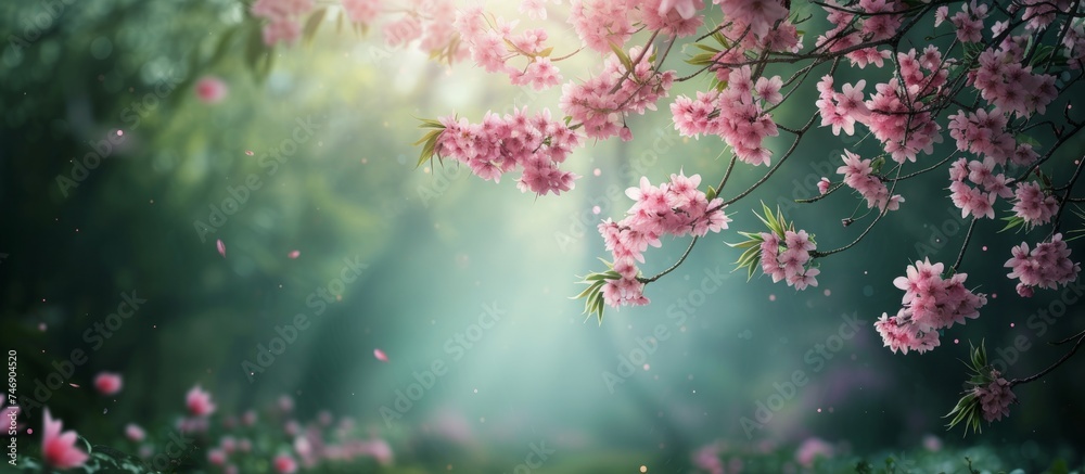 Radiant Cherry Blossom Tree Bathed in Sunlight, Symbol of Spring's Beauty