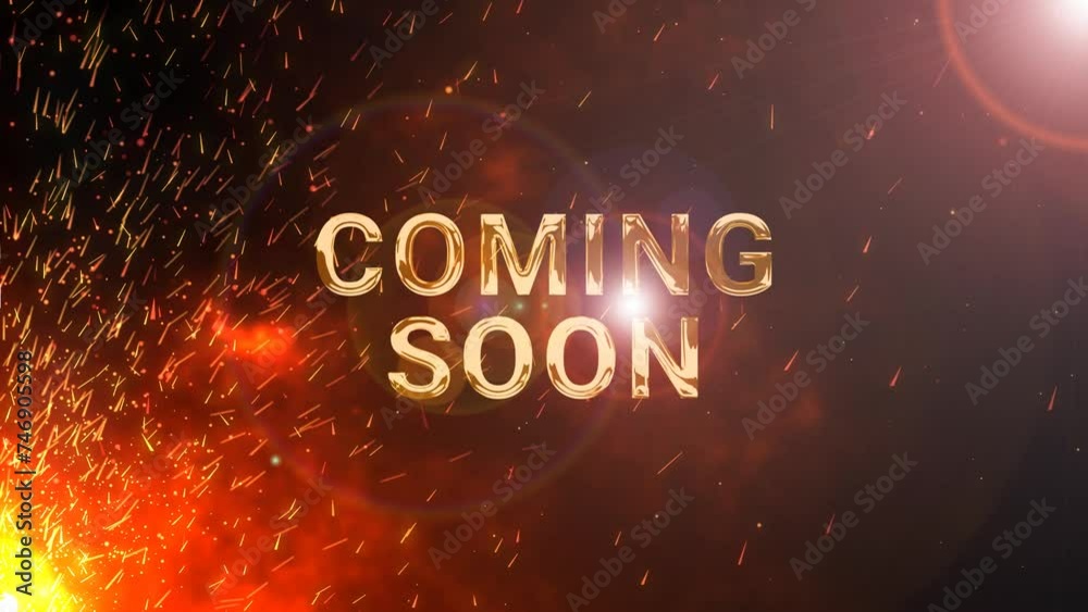 coming soon sign. movie trailer coming soon text reveal with particle in gold color. 4k video animated text for cinema trailer.