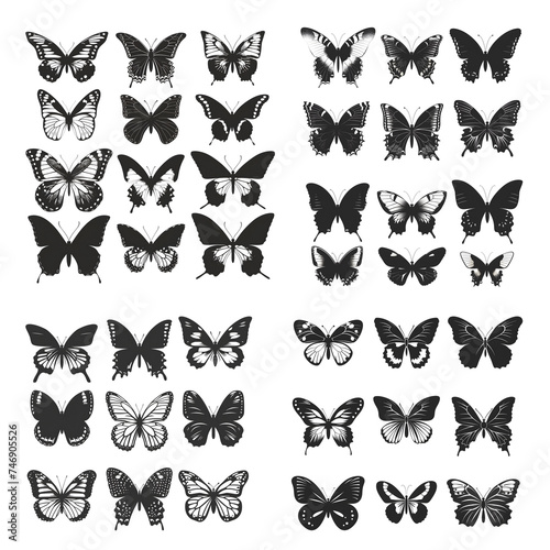 Set of butterfly icons on transparent background.
