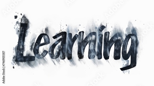 The word Learning isolated on white background made in Italic Calligraphy style. Decorative lettering of a word Learning. Creative postcard. Ai Generated Digital art poster.