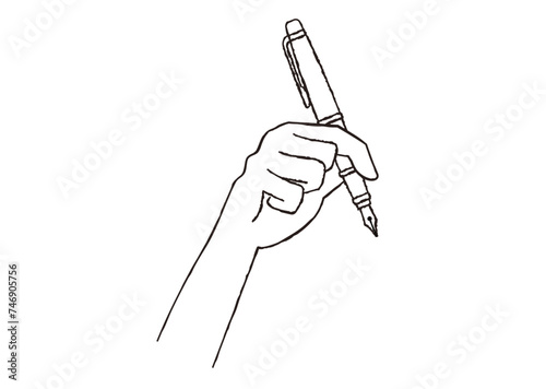 万年筆を持つ手　白塗り　手書き風イラスト