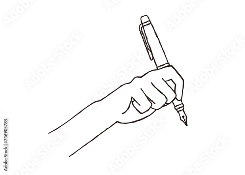 万年筆を持つ手　手描き風線画イラスト