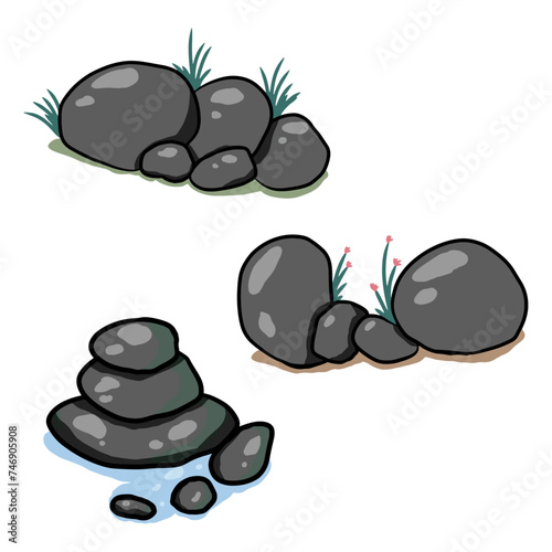 Set Of Stone With Plants