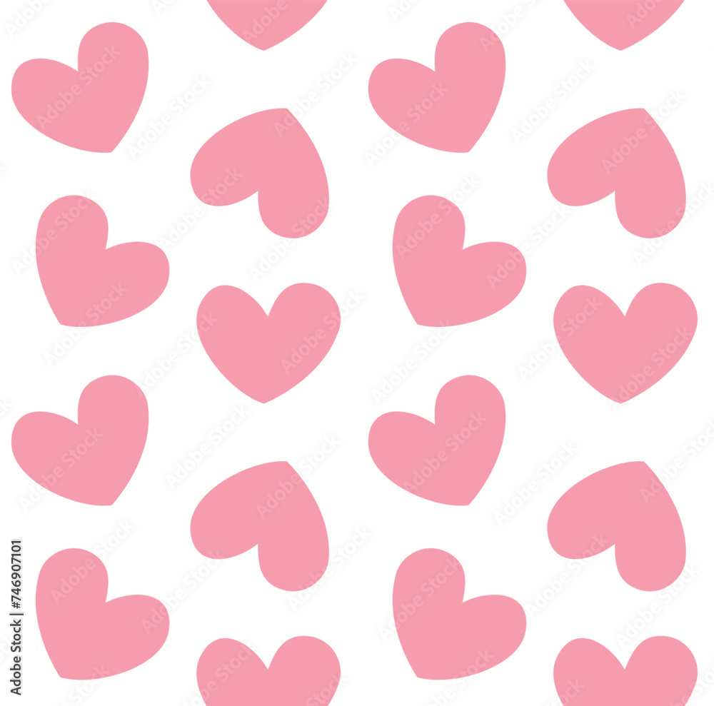 Vector seamless pattern of pink hearts isolated on white background