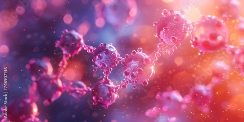 Detailed closeup of DNA molecule structure vibrant colors organized atoms. Concept Microbiology, DNA Structure, Molecular Biology, Close-up Photography, Scientific Illustration