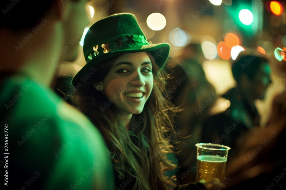 Fototapeta premium St. Patrick's Day Celebration: Joyful Woman in Green