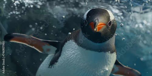 a penguin is swimming underwater, generative AI