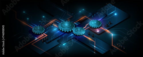 Technology background image, gear concept, circuit board, future communication network