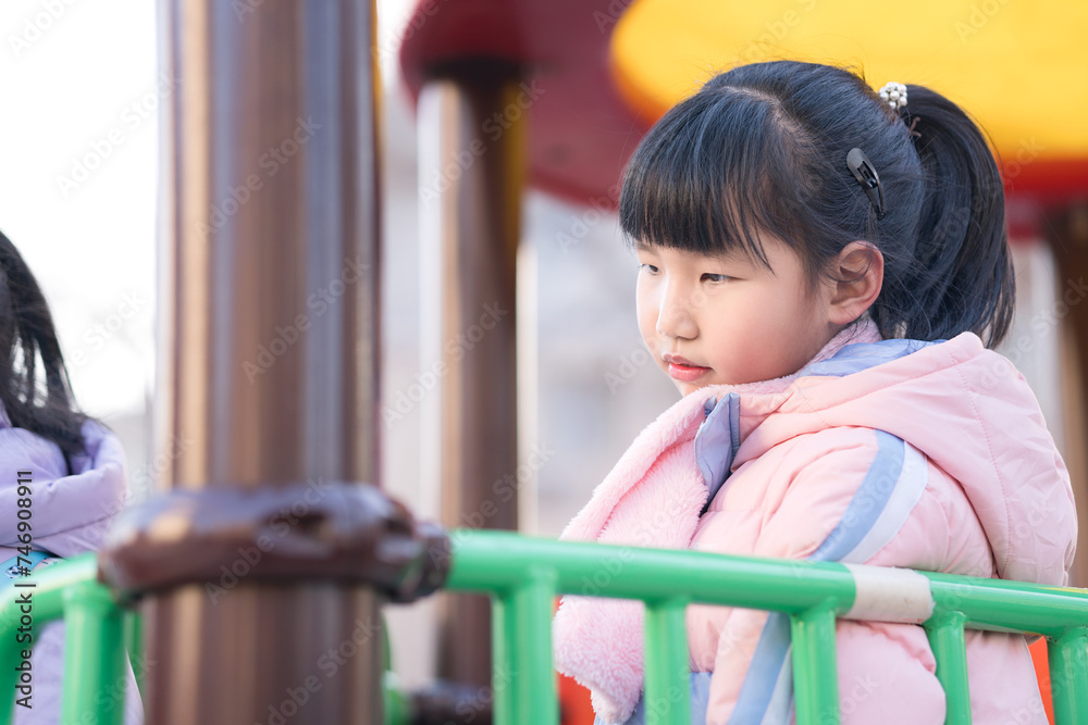 Chinese girls play on an entertainment facility Chinese girls play on an entertainment facility