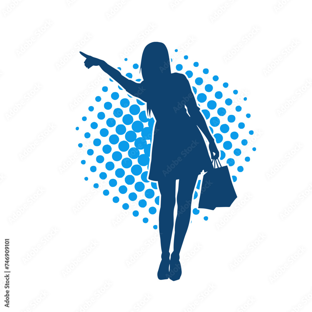 Silhouette of a slim young woman carrying shopping bags. Silhouette of a slim young woman carrying shopping bags.
