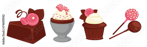 Sweets and desserts with chocolate, shop menu