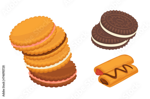 Cookies with cream, biscuits with chocolate flavor
