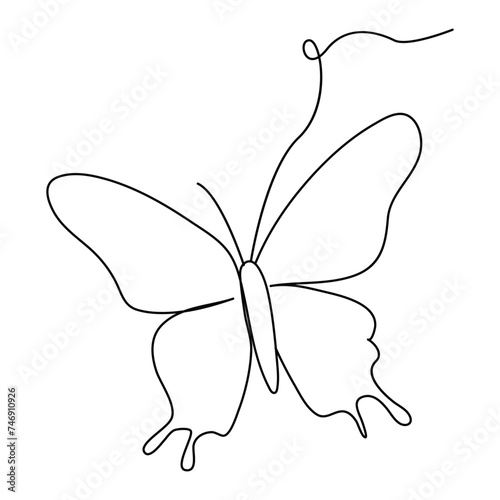 Wallpaper Mural Continuous one line butterfly outline vector isolated on white background. Vector Illustration Torontodigital.ca
