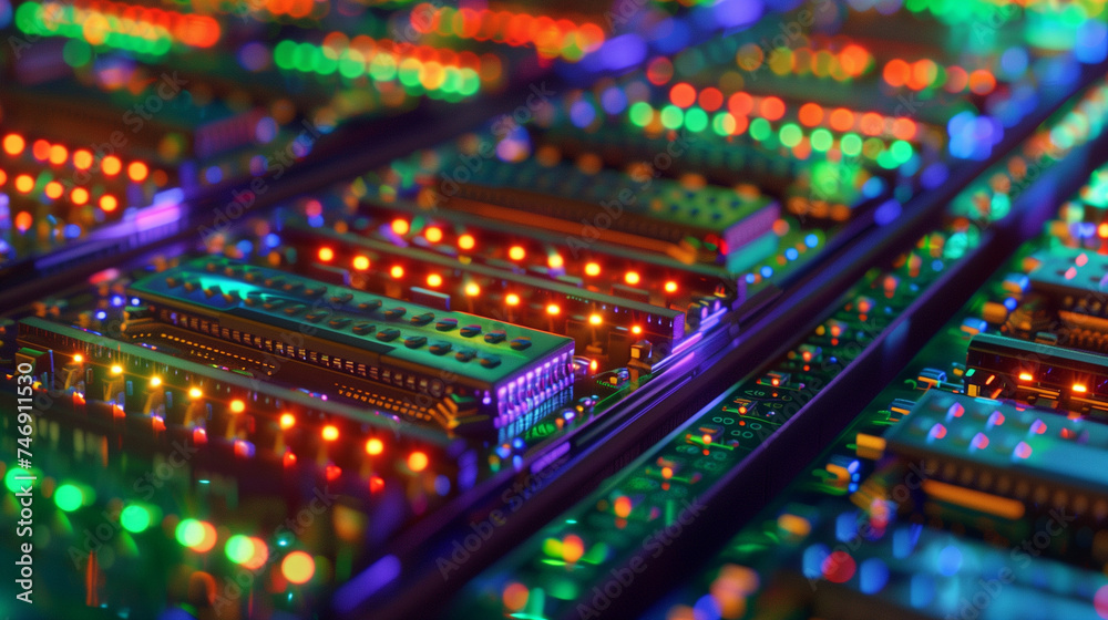 Futuristic Circuit Board Server: Abstract Colorful Tech Backdrop