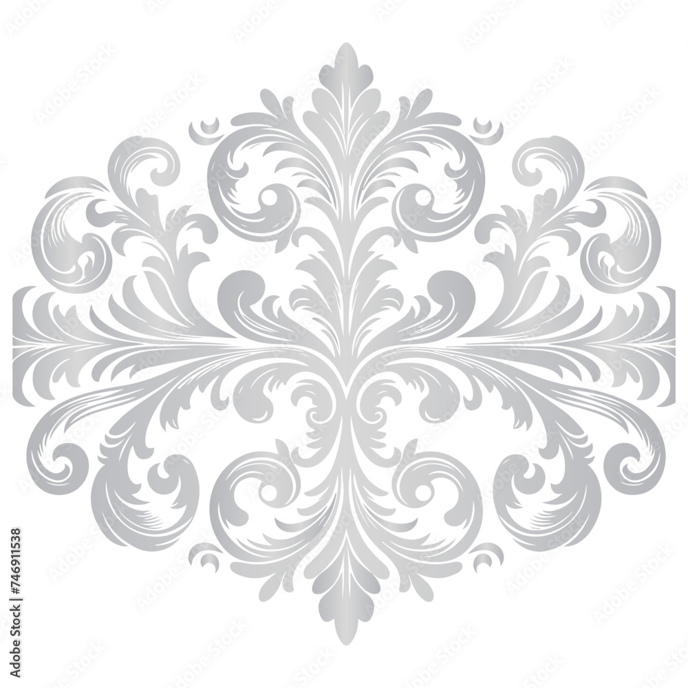 damask silver light color element oriental vector on PNG transparency background