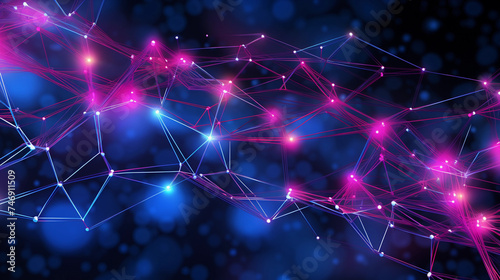 Futuristic Neon Digital Network Visualization: Glowing Cyber Connectivity Concept