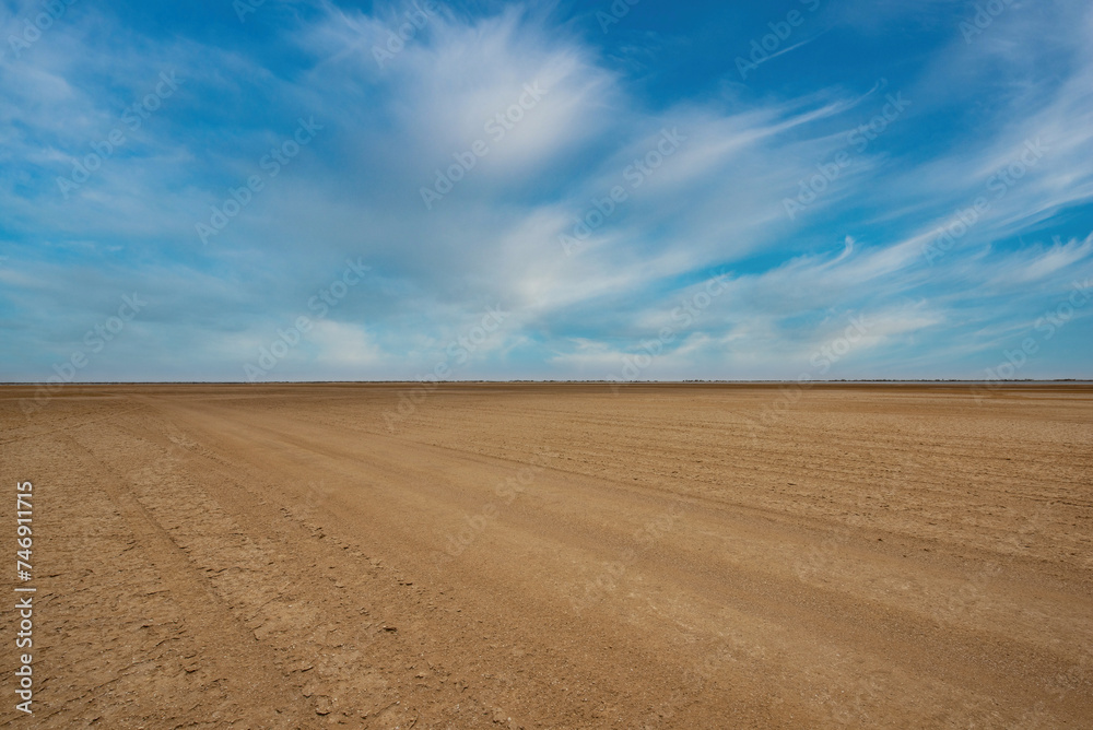 Landscape of Salinas de Manaure with blue sky in Cabo de la Vela. Guajira, Colombia. 