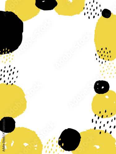 Yellow and black hand drawn cute scandinavian style background frame