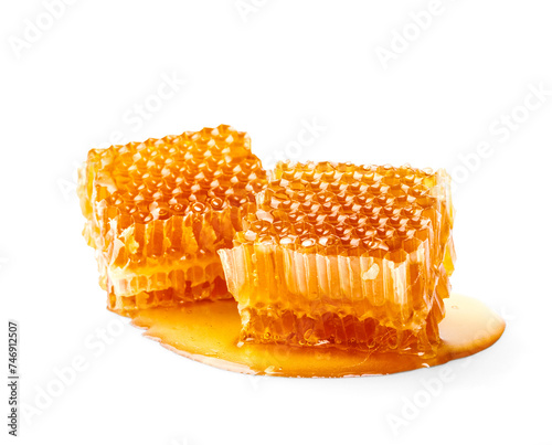 Honeycombs and honey drip on desk, Organic product from the nature for healthy with traditional style, PNG transparency