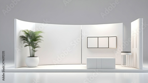 3d render of minimalist exhibition booth. Exhibition stand mockup template. Promotion center	