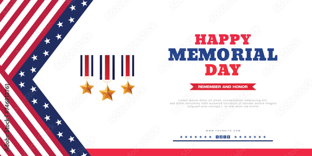 Vector memorial day America wishes banner design with symbol and stars