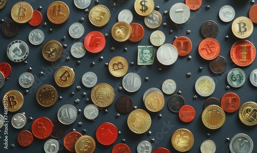a conceptually arranged coins representing wealth  photo