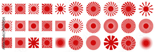 set collections Rising Sun Flag icon symbol. ancient Japanese Nippon  flag design vector illustration