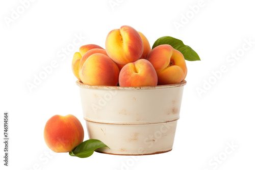 Fresh Peach Bucket Display Isolated On Transparent Background