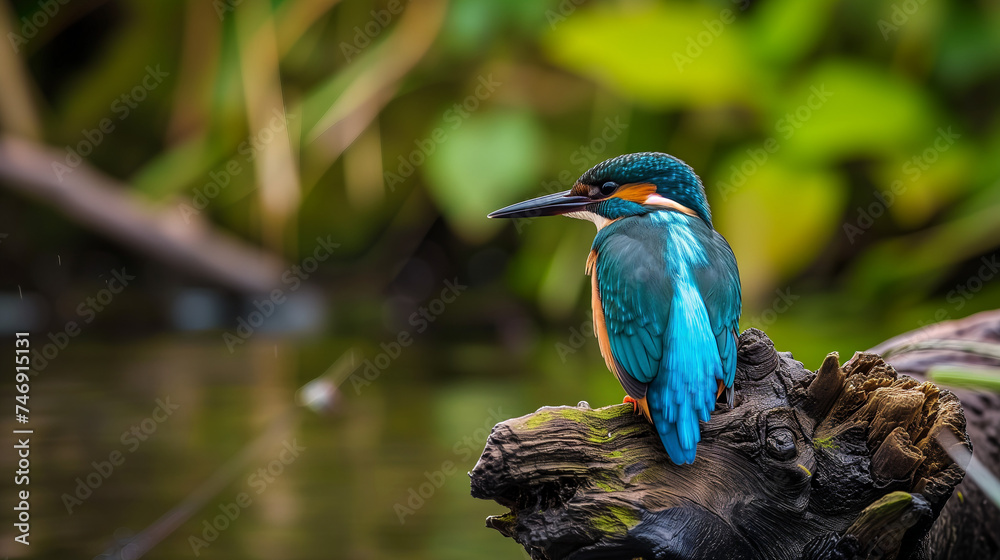 Fototapeta premium Kingfisher_perched_by_a_river_wildlife
