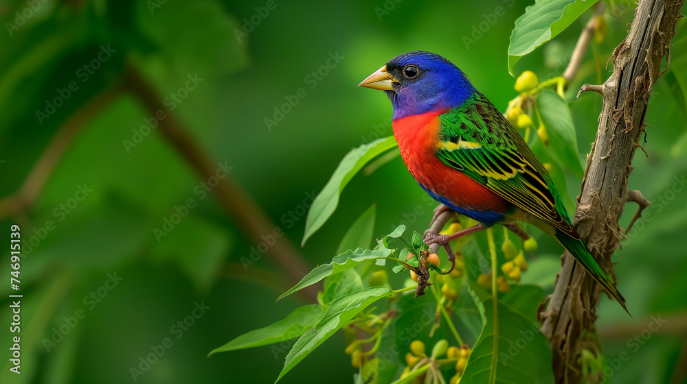 Male_Painted_Bunting_perched_on_a_branch_wildlife