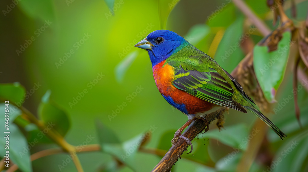 Male_Painted_Bunting_perched_on_a_branch_wildlife