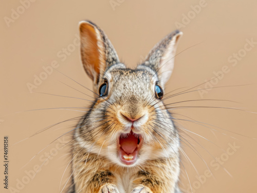 Surprised Rabbit with Mouth Open in Close-Up
