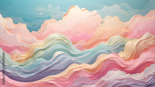 colorful paper cut wavy clouds background