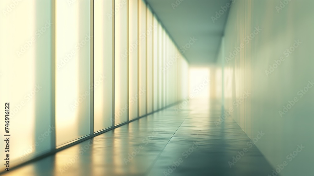 Sun Drenched Hallway in a Modern Minimalist Building