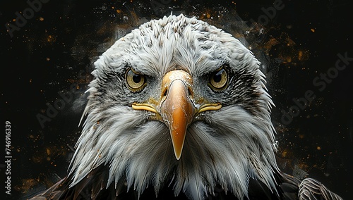 Bald eagle. Bird portrait. three-piece feather freedom headshot.