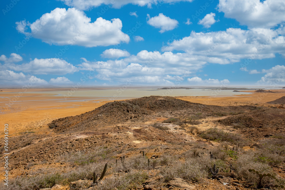 Landscape of the Bahía Portete with blue sky Natural National Park. Guajira, Colombia. 