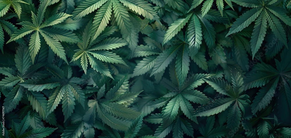 A full frame of marijuana foliage, background wallpaper - obrazy, fototapety, plakaty 