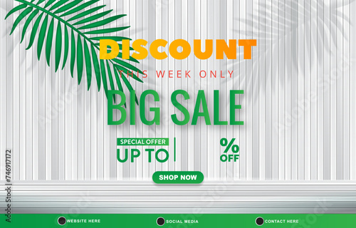 big sale discount template banner with blank space for product sale with abstract gradient white and green background design