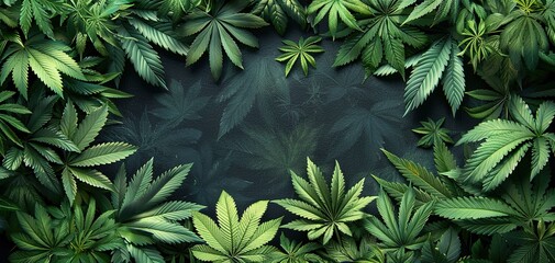 Medicinal marijuana leaf frame on black background