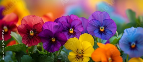 Vibrant and Colorful Pansies Blooming in a Lush Garden Setting