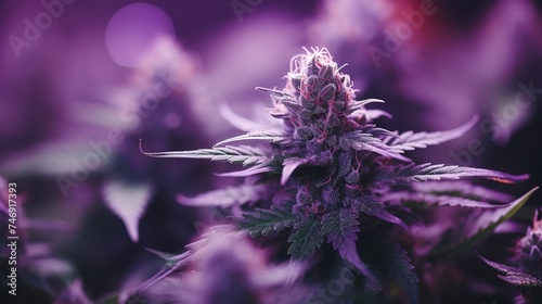 Beautiful cannabis background. Purple Medicinal Marijuanna. New aestethic fashion trendy look