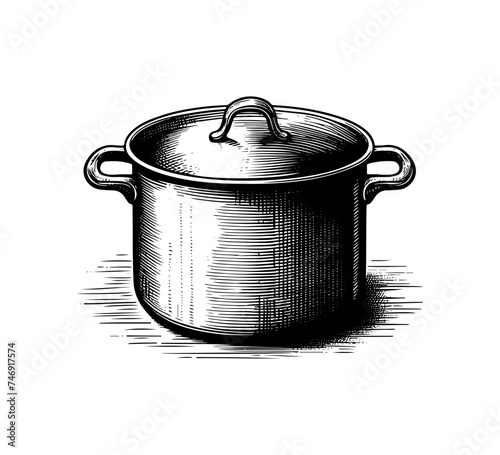 Stock pot hand drawn vector illustration kitchen utensil graphic