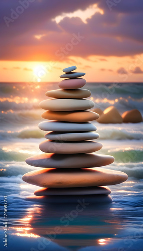 Meditation, Balance Stones, Zen, Relaxation, Peaceful, Harmony, Tranquility, Wellness, Spa, Mindfulness, Serenity, Calm, Meditation Practice, Yoga, Health, AI Generated