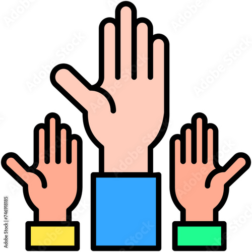 Hand Raised Icon. Volunteer Available to Help Pictogram Graphic Illustration. Isolated Simple Filled Line Icon For Infographic, App and Web Button.
